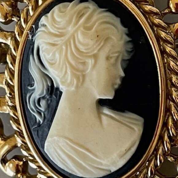ERWIN PEARL Cameo Interchangeable Brooch/Pendant Vintage Blue White Gold - Picture 9 of 16